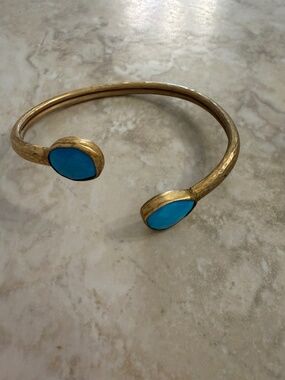 Alexis Bittar Brushed Gold Bracelet with Turquoise Stones